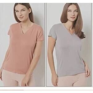 Barefoot Dreams Malibu Set of 2 Short Sleeve Tees AmberGlow/Pewtr Size 1X A45540